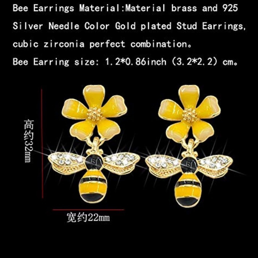 Whimsical Delight SS HoneyBee🐝Flower Drop Earrings Gold+Pavé Crystal Ear… - Picture 5 of 13